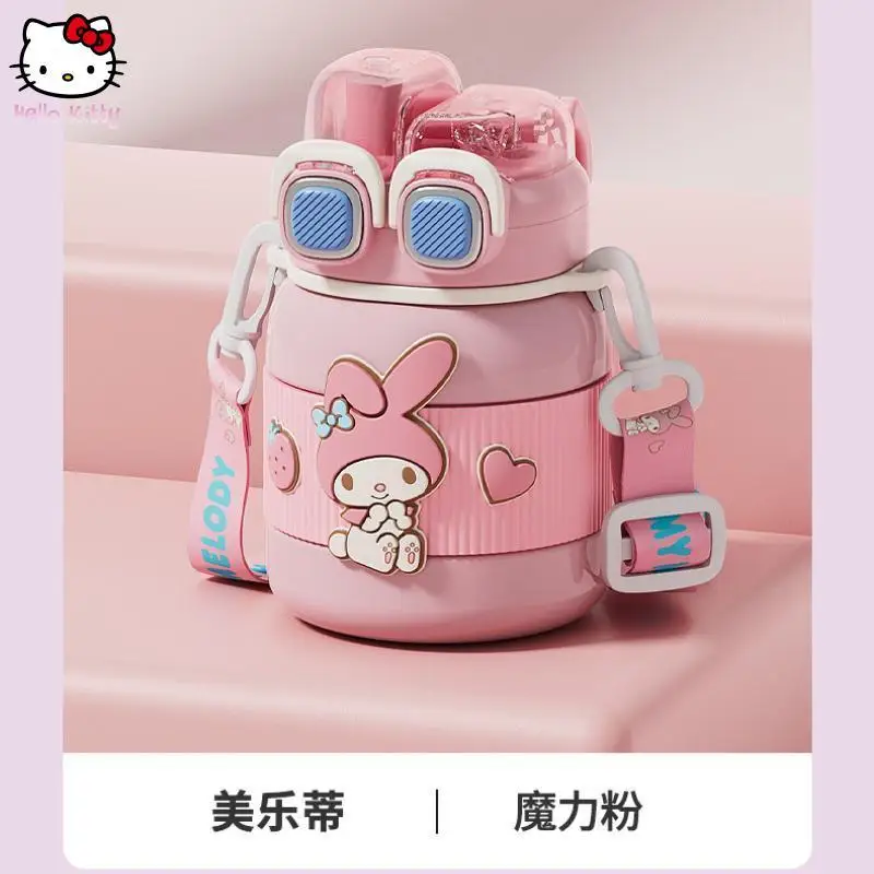 Sanrio 316 taza de vacío de dibujos animados de Anime para niñas, nueva taza de paja de gran capacidad para chico, taza grande bonita para estudiantes, taza doble portátil para beber