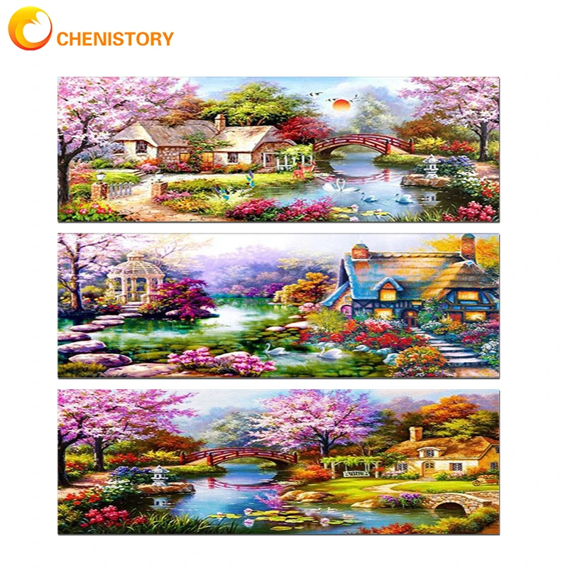 

CHENISTORY 60x120cm Frame House Landscape DIY Painting By Numbers Kit Coloring By Numbers Modern Picture Artwork Home Wall Art