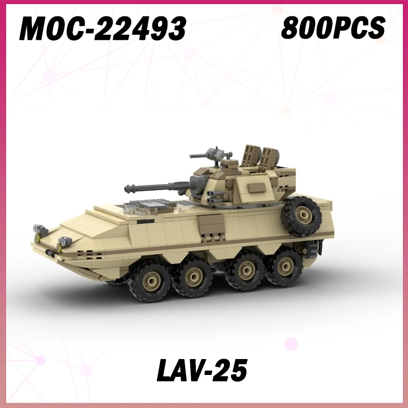 

800 шт. MOC-22493 военная серия LAV-25, строительный блок, модель, набор кирпичей, креативный солдатский корпус, армейские подарки для снятия стресса «сделай сам»