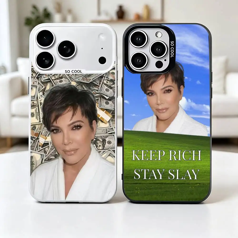 

K-Kris Jenner Funny Meme Phone Case For iPhone 17,16,15,14,13,12,11 Plus,Pro Max,XS,Colorful Silver Phone case Funda Cover