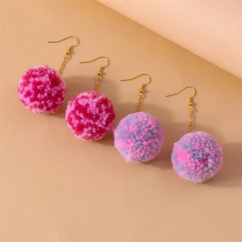 Aihua Faux Fur Ball Earrings for Women Soft Fluffy Pom Pom Decor Dangle Earrings Jewelry Accessories Christmas Party Dress Up