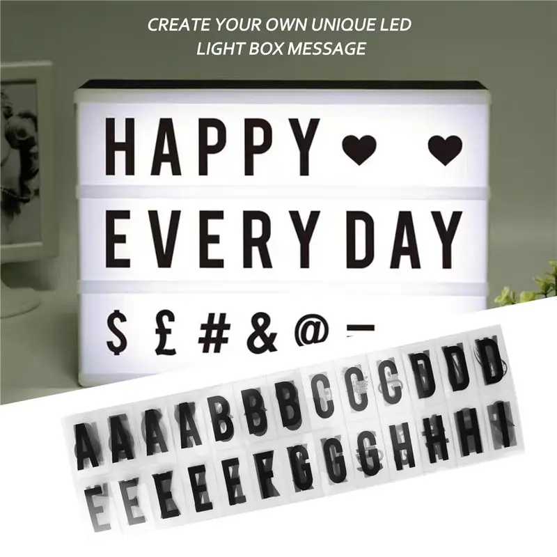A84X-624Pcs Cinematic Lightbox Replacement Letters & Numbers Signs Black 65.4X35mm(LED Light Box Is NOT Included ) Black