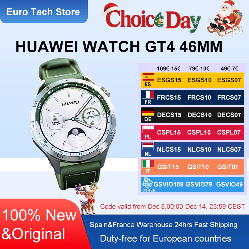 Huawei Watch GT 4 Smartwatch 46 mm iOS et Android, gestion des calories, suivi professionnel de la santé, SpO2, GPS