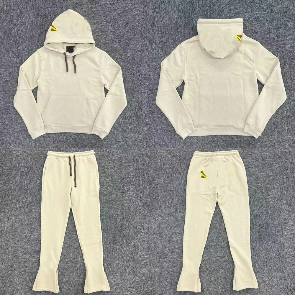 

SY-41 Спортивный костюм унисекс, комплект из толстовки и брюк, уличная одежда, осенне-зимняя одежда, трикотажный комплект из ткани цвета хаки с желтой каймой и принтом