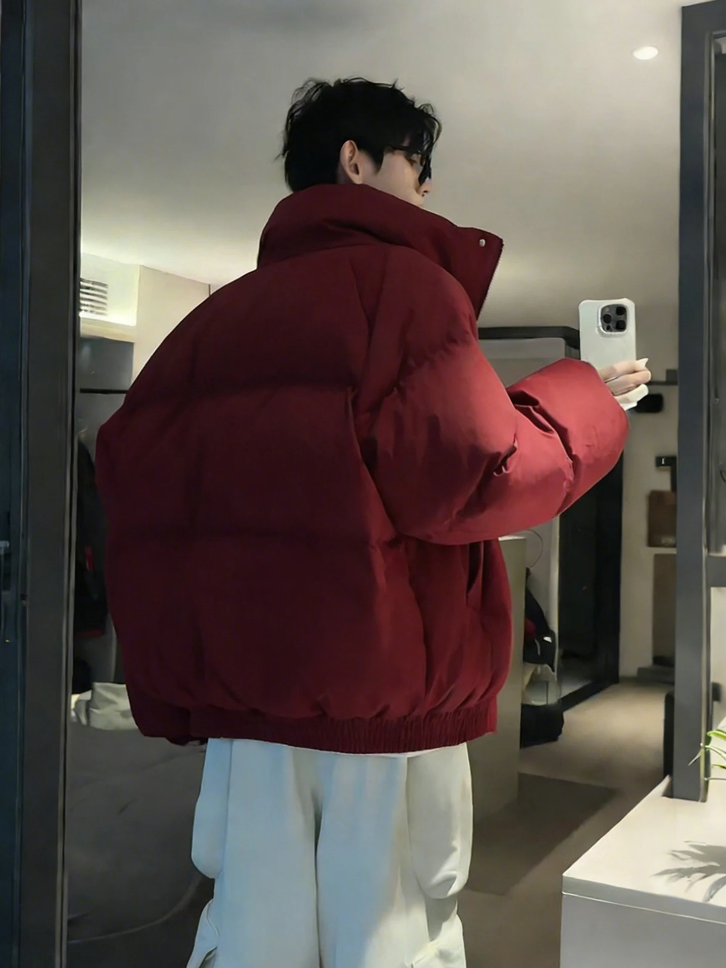 

Красная утепленная хлопковая куртка для мужчин, зимнее пальто в американском стиле, с воротником-стойкой, новогодняя одежда с символикой зодиака, повседневная молодежная...