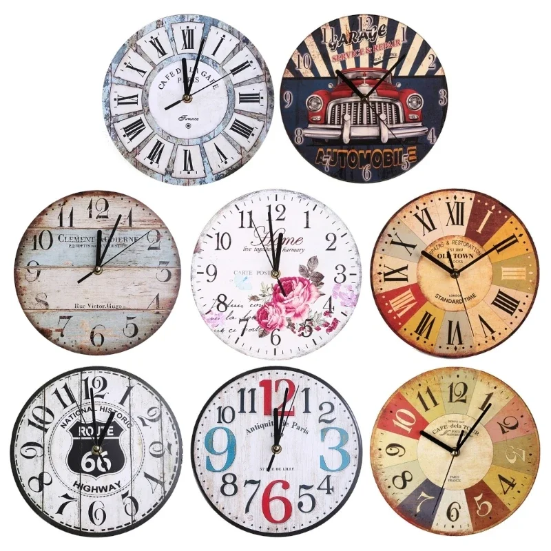 Vintage Wall Clock Round Silent Clocks Wall Mounted Wooden Carfts Art Decor For Home Bedroom Living Room Office Decoration