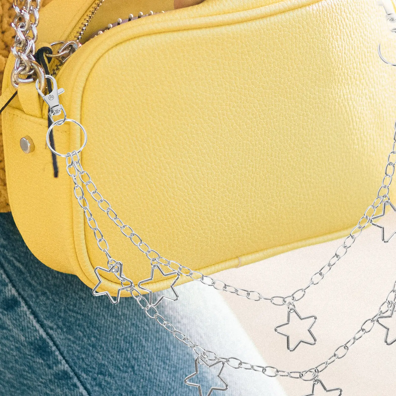 Cadena de cinturón de aleación de doble capa con colgante de estrella para pantalones, jeans, carteras y bolsos, accesorio de moda unisex llamativo