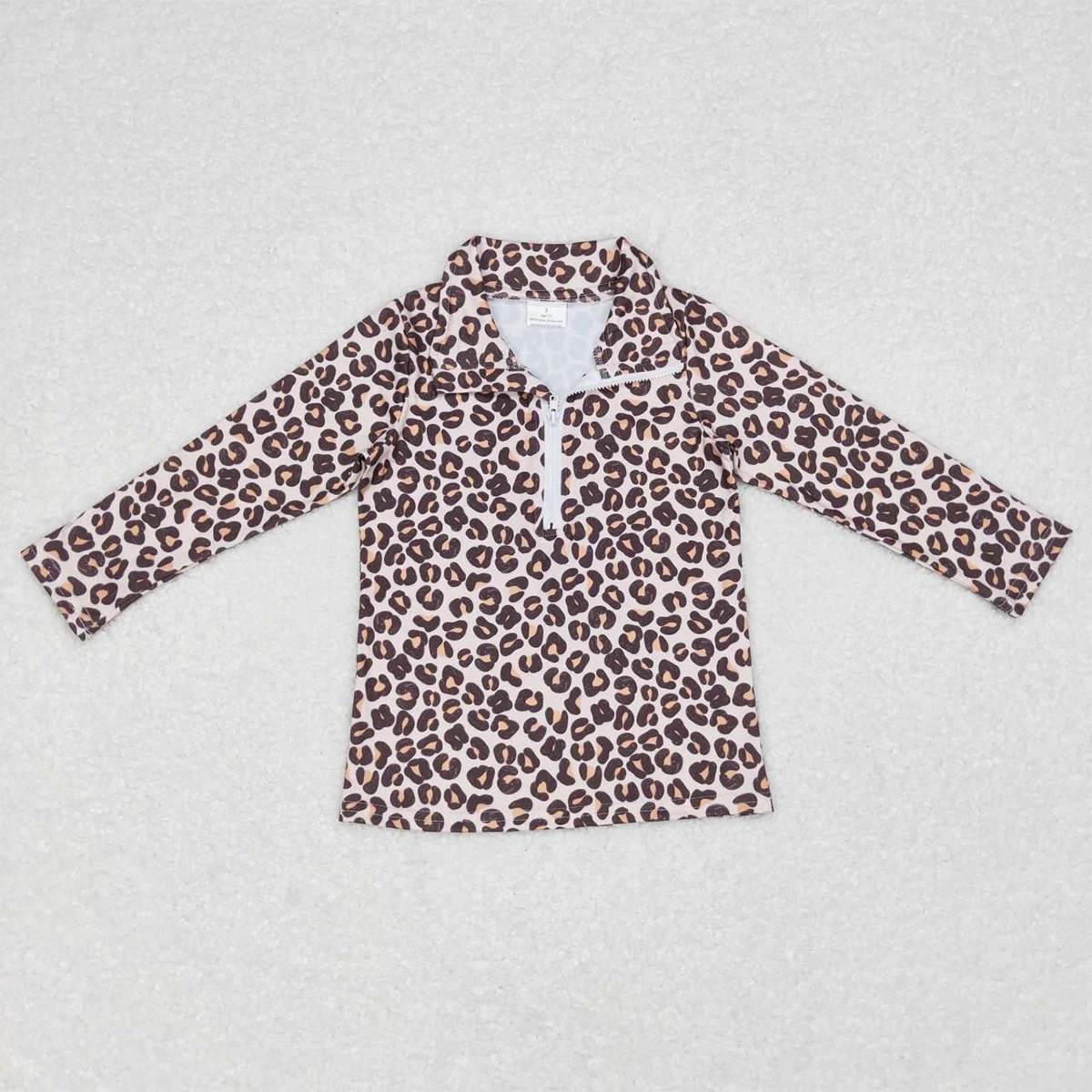 

Wholesale Toddler Pullover Khaki Long Sleeve Cotton Shirt Baby Girls Leopard Print T-Shirt Lapel Zipper Children Tops