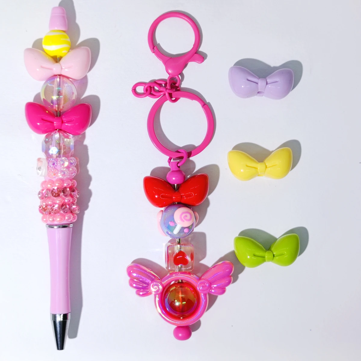 100pcs/500g acrylic cartoon cute perforated fat bow DIY beaded mobile phone chain hair cord accessory festival gift