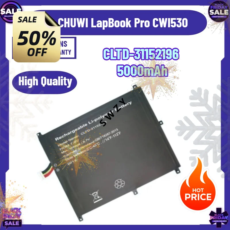 SWZY  High Quality Replaceable Battery CLTD-31152196 Laptop Battery for CHUWI LapBook Pro CWI530 5000mAh NEW