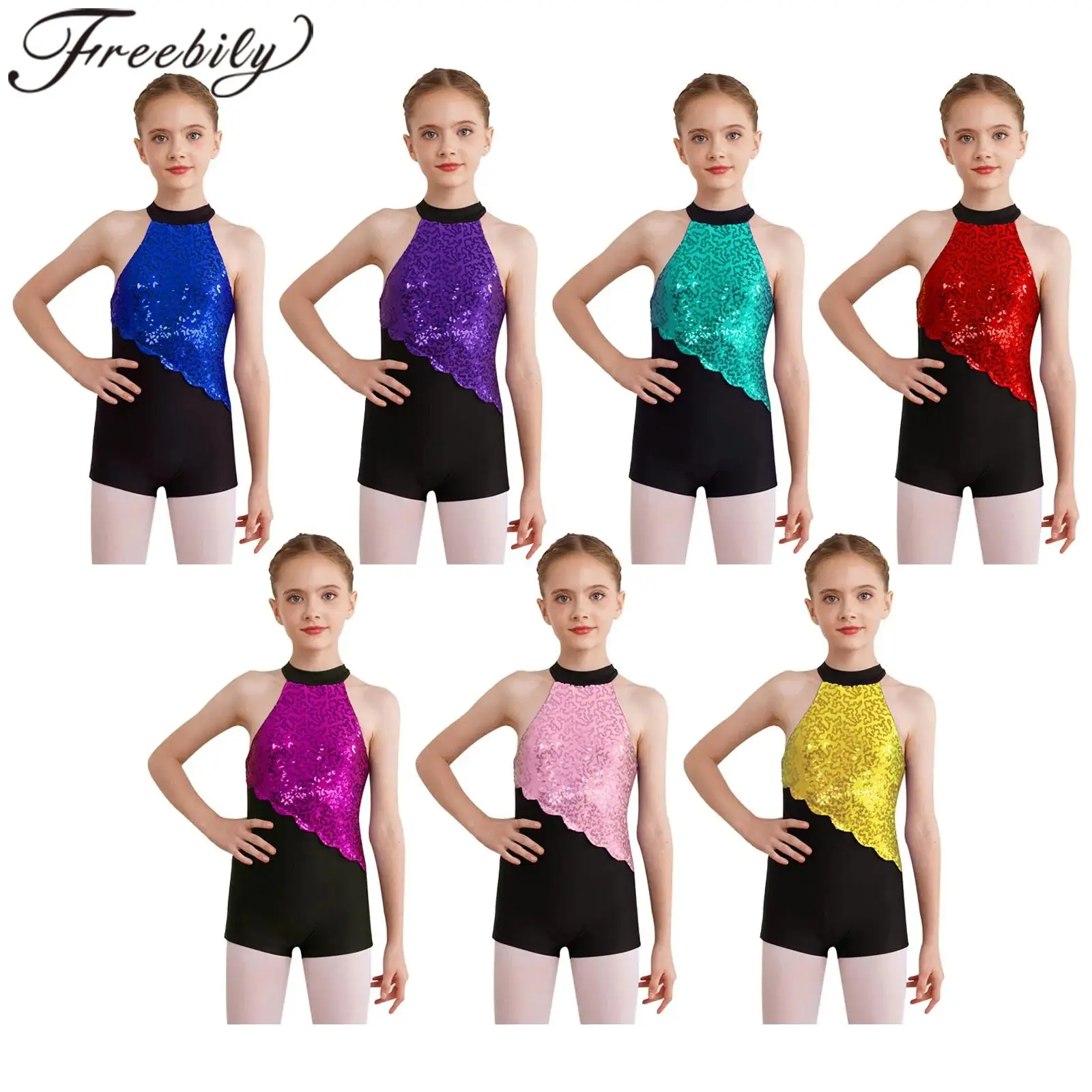 어린이 리듬 체조 점프 슈트 소녀용 스팽글 발레 재즈 댄스 레오타드 유니타드 4-16 어린이 피겨 스케이팅 바디수트