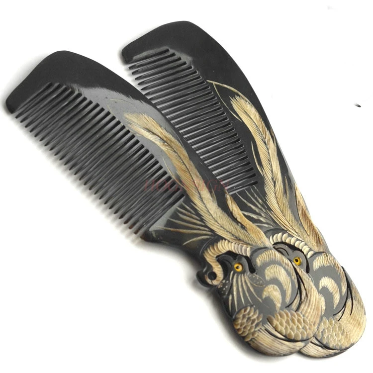 Ox Horn Comb Natural Hair Comb Massage Dragon and Phoenix Ox Horn Comb Does Not Knot