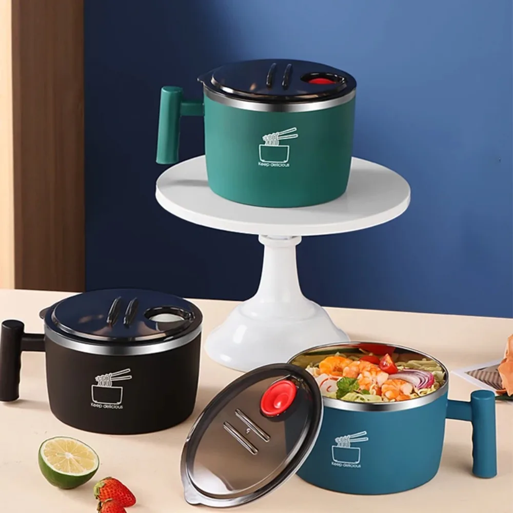 1000ML Stainless Steel Ramen Bowl with Lid with Phone Holder Instant Noodle Bowl Insulated Sealed Lunch Box Student Dormitory