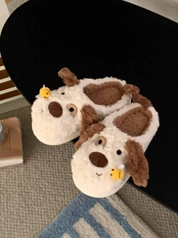 

Unisex Home Slippers Cute Dog Indoor Household Shoes Autumn Winter Warm Soft Sole Versatile Cotton Slippers For Men & Women
