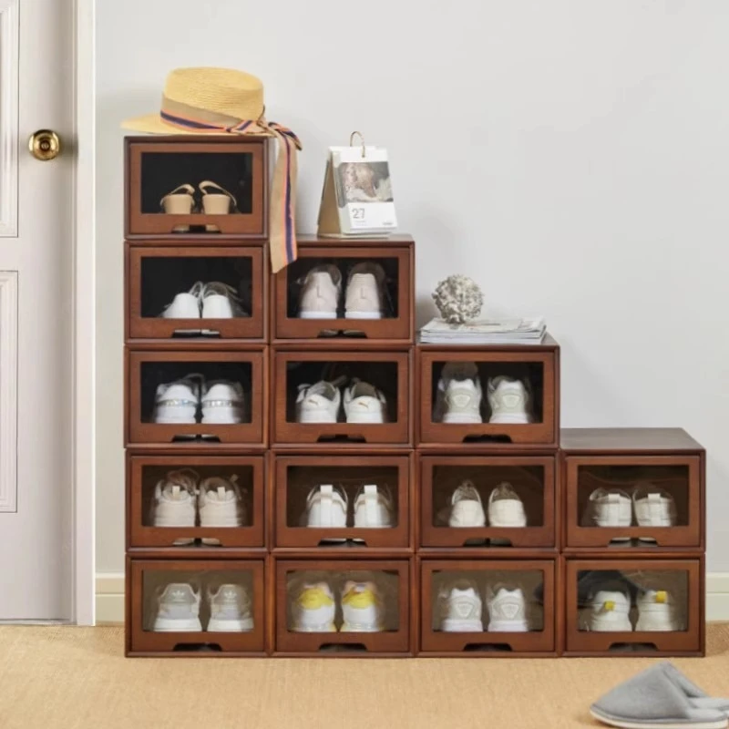 

Solid wood shoe cabinet, large capacity multi-layer drawer locker