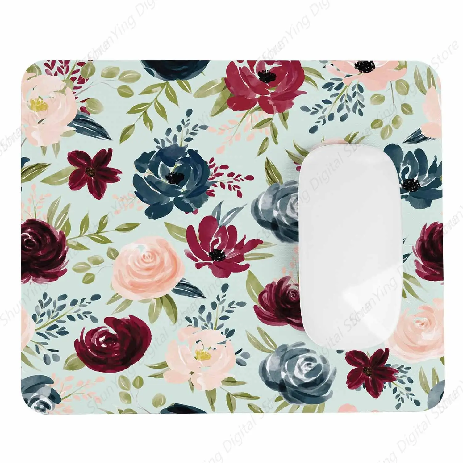 Pink Rose Red Chrysanthemum Computer And Laptop Mouse Pad Non Slip Rubber Base Mouse Pad 25*30cm