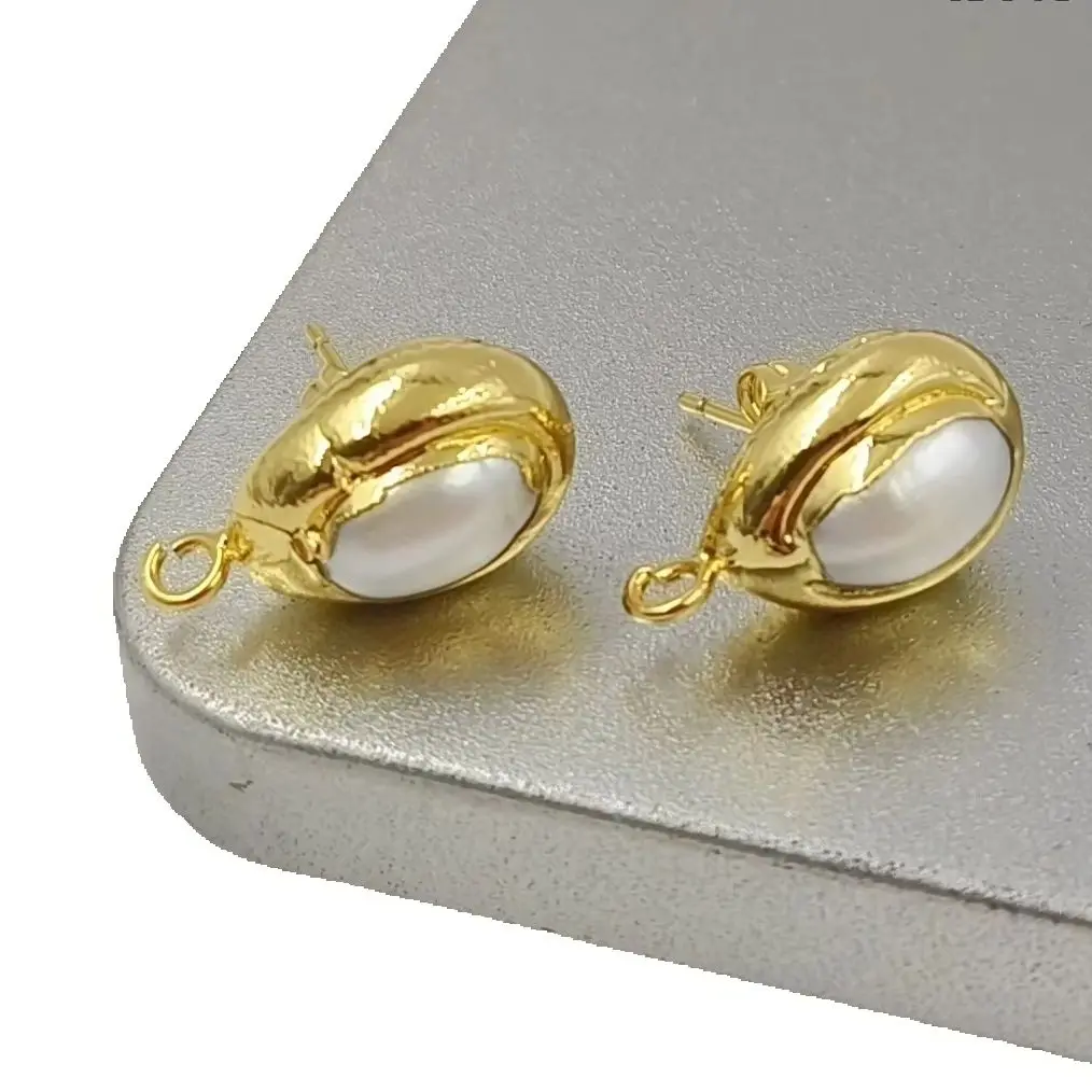 WT-EHP103 Natural Plump Freshwater Irregular Pearls With 18K Gold Plated Oval Shape Hook Earring For Semi-finished Findings