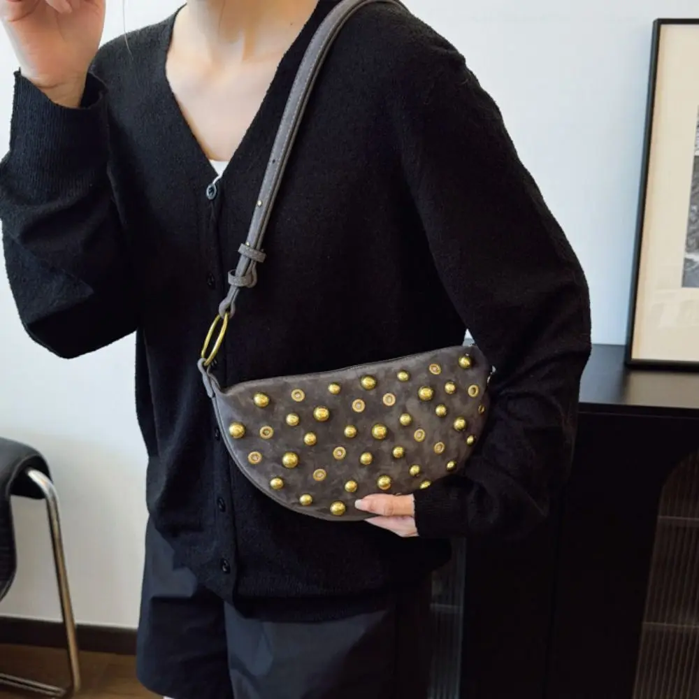 

Simple Metal Stud Rivet Crossbody Bag Hollow Punk Style Y2k Shoulder Bag Handbag Sweet Cool Underarm Bag Girl