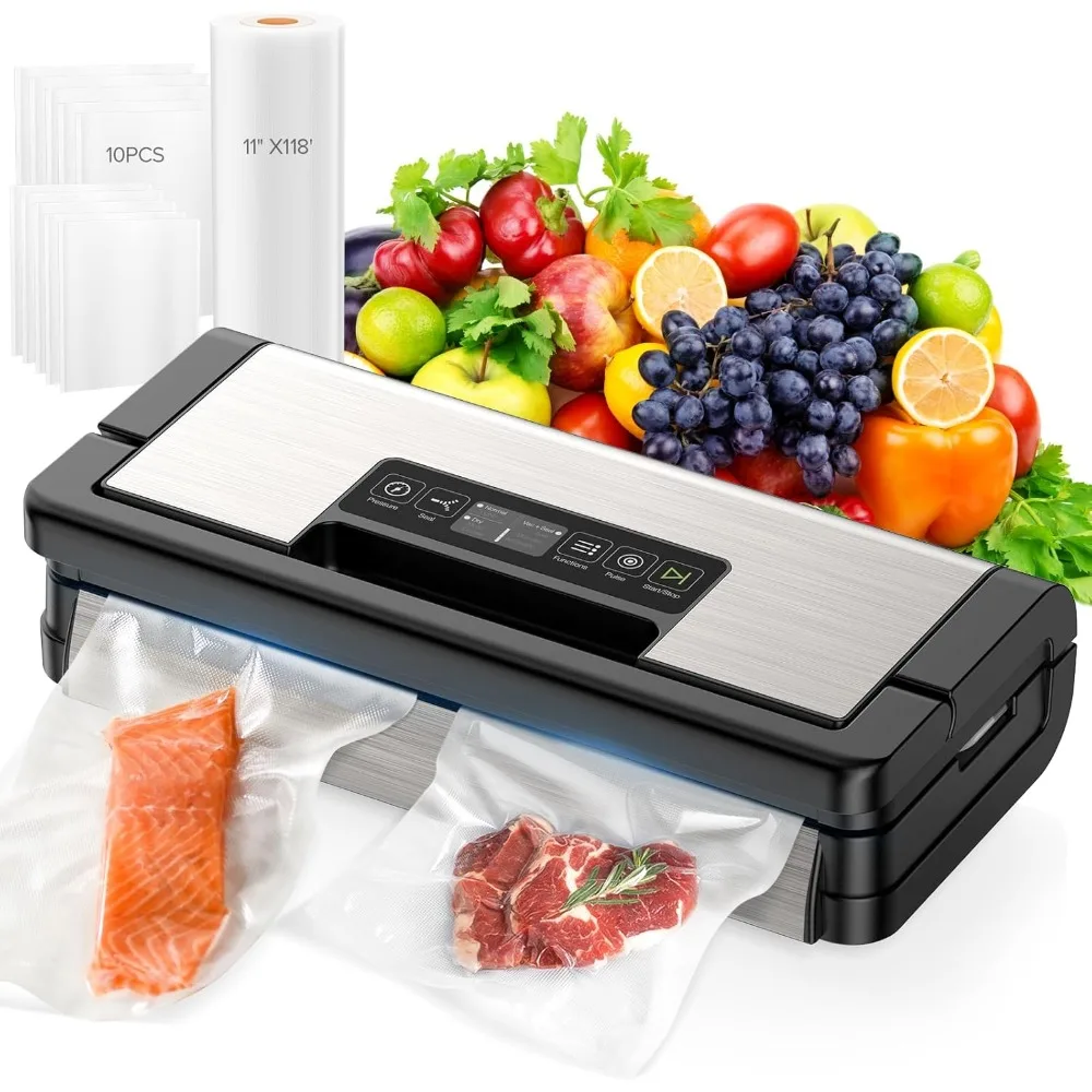 ماكينة غلق أكياس الطعام الأوتوماتيكية بالكامل مع وظائف 10 في 1، مدمجة في القاطع وتخزين الأكياس، تتضمن لفة واحدة و10 قطع #1