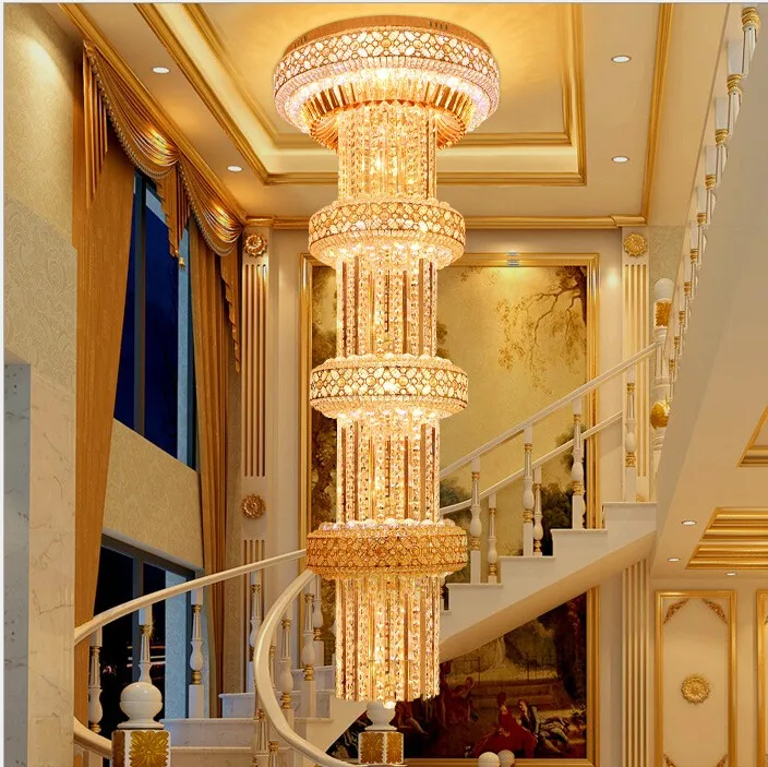 Modern European D600mm H2000mm S Gold Big Luxury Crystal Chandelier K9Crystal For Hotel Lobby Double Floor Crystal E14*30 Lamp