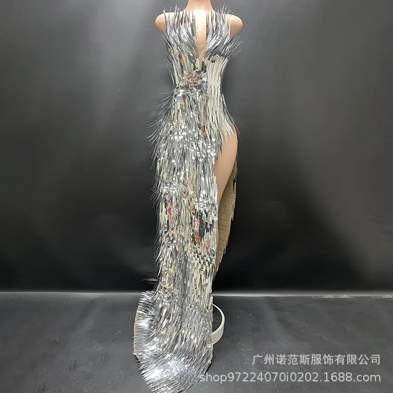 Robe de soirée bustier tubulaire à paillettes argentées, Design d'été, robe d'hôte de spectacle sur scène, maison en direct, robes Para Mujer Fiesta Elegante