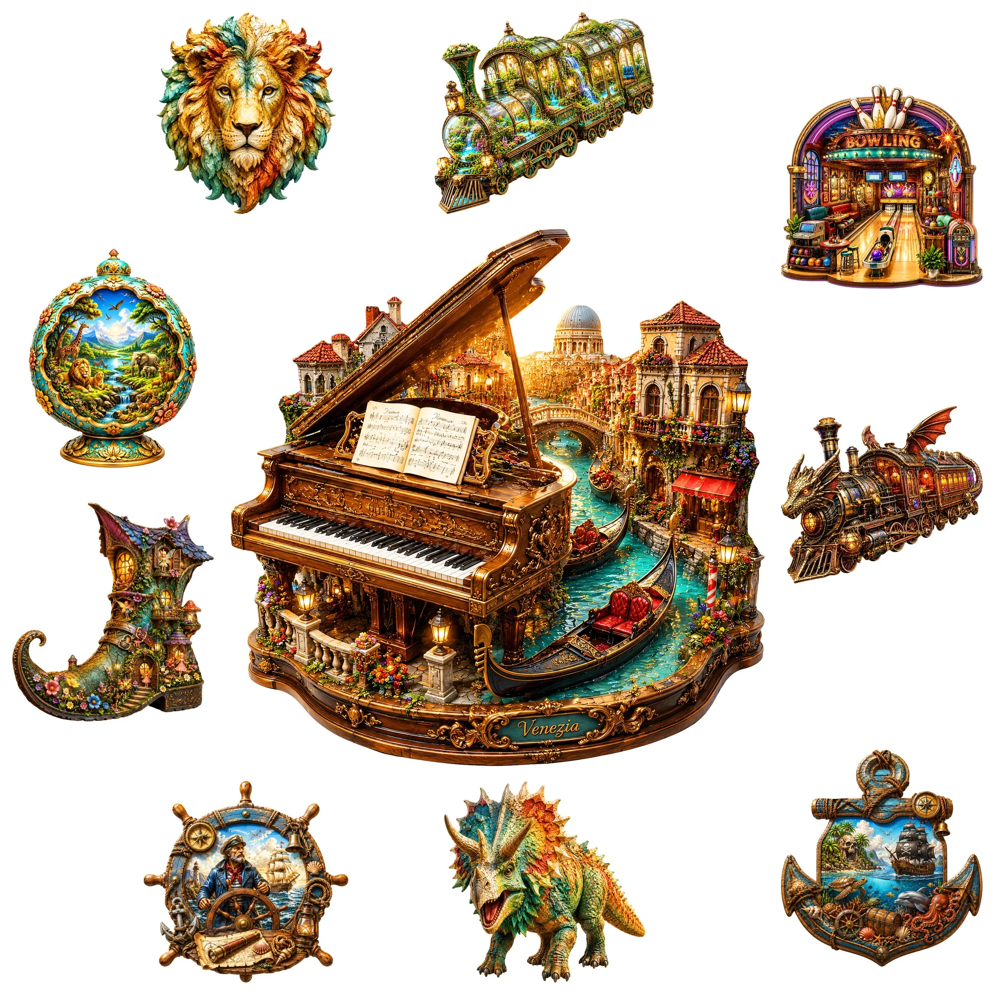Vintage Piano Castle Flat Wooden Puzzle - Puzzle Game Toy - Animal Jigsaw Puzzle - Tabletop Puzzle Game - Special Occasion Gift