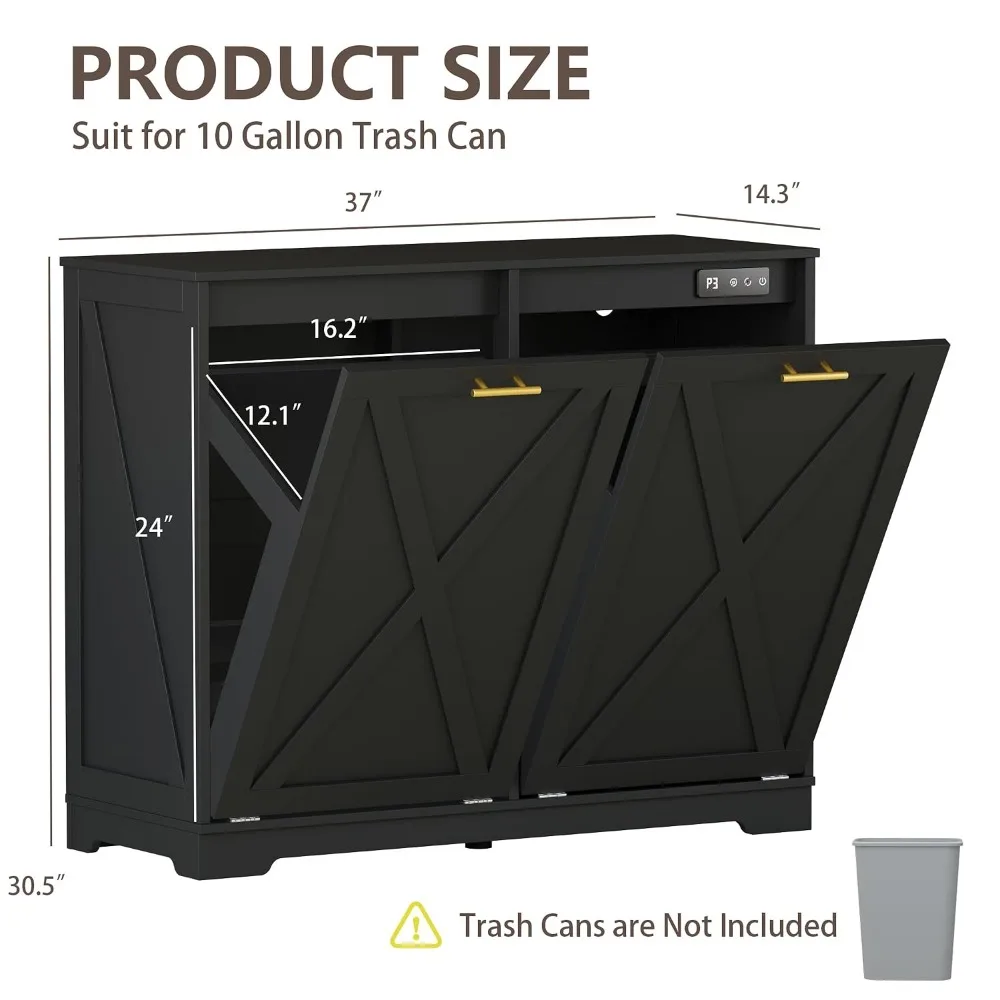 Tilt Out Trash Can Cabinet Wooden Farmhouse Kitchen Garbage Bin Enclosure with Odor Control Dog Proof Laundry Storage Black