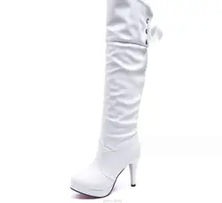 New Sexy Thigh High Boots Women Autumn Winter Elastic PU Leather Over-the-knee Boots For Women Heels White Long Shoes Large Size