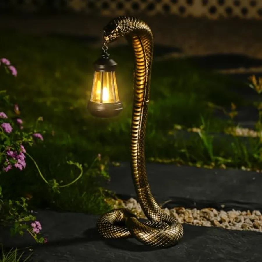 Solar Lantern Outdoor Snake Figurines 19.29'' for Garden Decoration, Yard Art Lawn Ornaments, Porch Patio Balcony Home House -