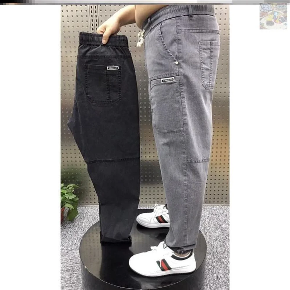 Spring Summer Black Blue Cargo Jeans Men Streetwear Denim Jogger Pants Men Baggy Harem Jean Trousers Harem Jean Trousers