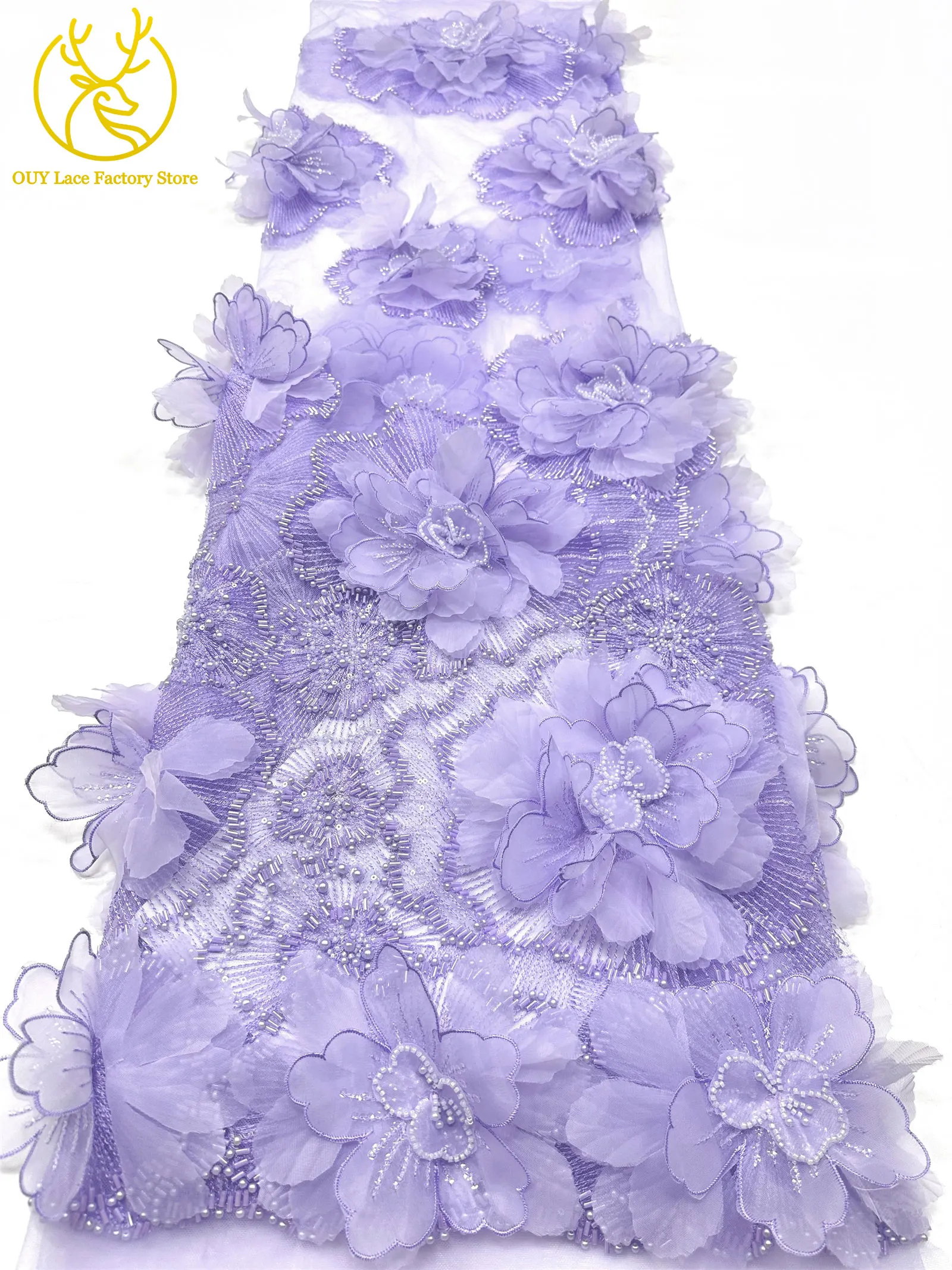 Hochwertige Exquisite 3D-Stickerei Blumen-Tüllspitze Hochwertige Afrikanische Perlen-Pailletten-Spitze Französischer Tüll Hochzeitskleid-Stoff – Detail 25