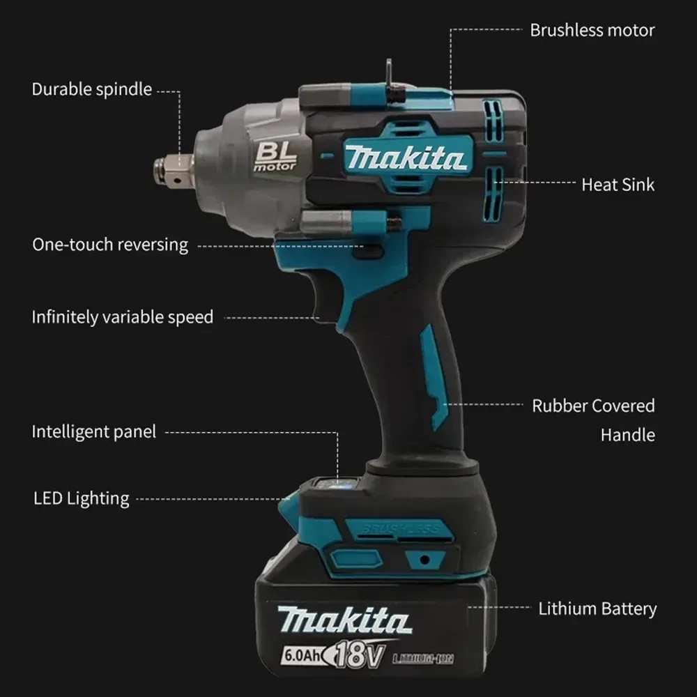 Makita 18V LXT 1000Nm High Torque Brushless Impact Wrench For Light Truck Tire Auto Shop Heavy Repair Projects