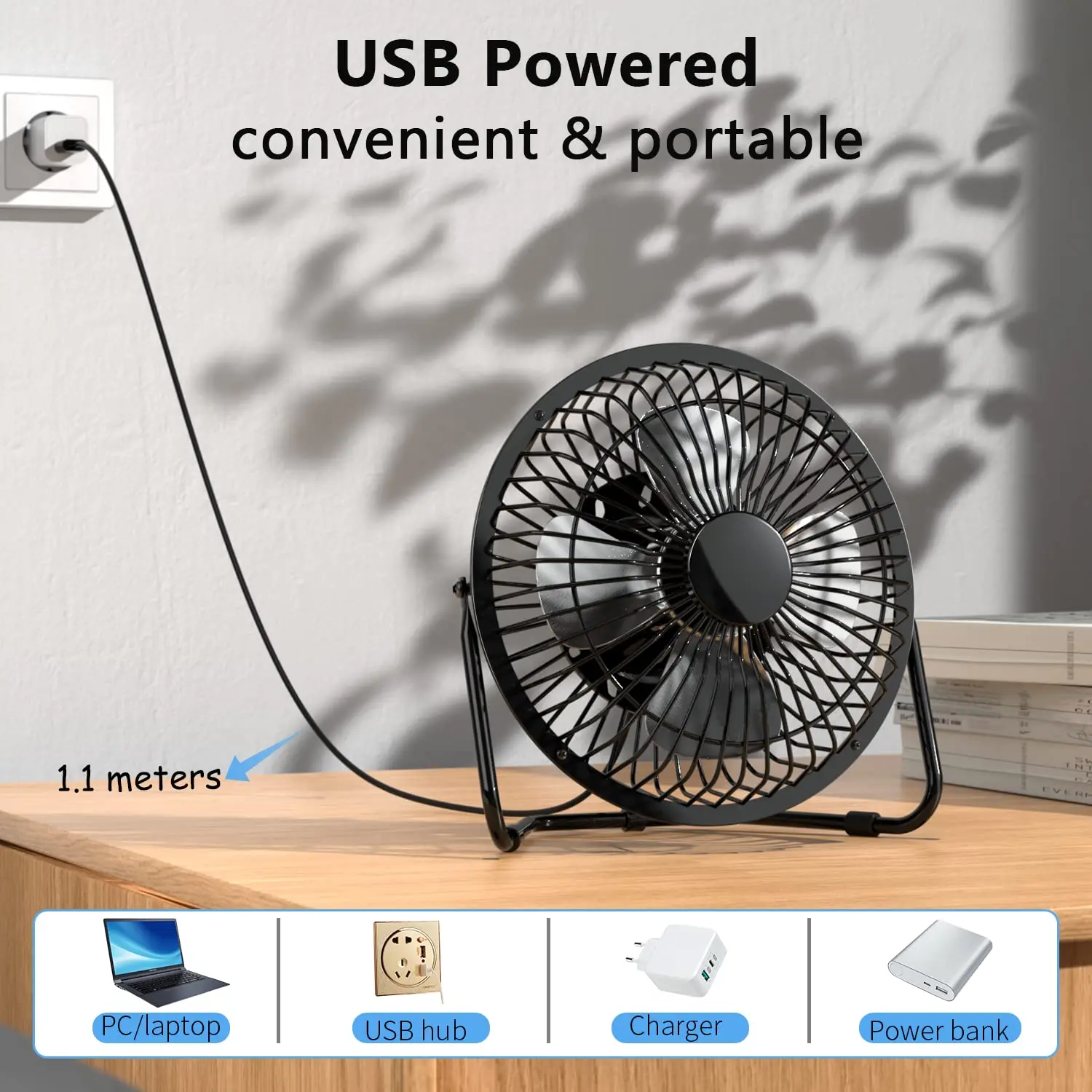 Ventilador de escritorio silencioso, pequeño, USB, giratorio de 360 °, portátil, Mini, para casa, oficina, dormitorio, viaje, Camping