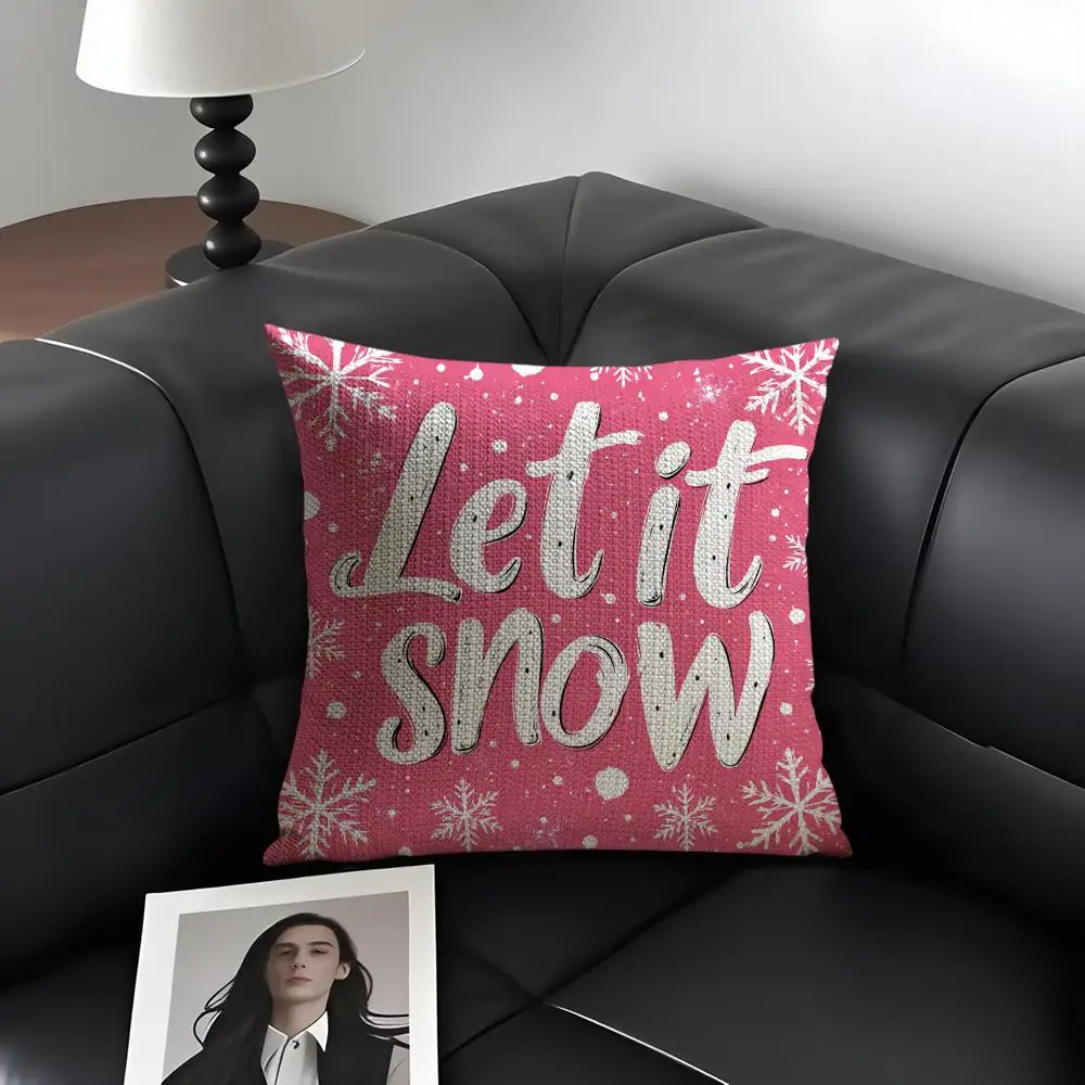 Pink Christmas Quote Cushion Cover Natural Linen Organic Fabric Double-Sided Printing Breathable Perfect Gift For Decor