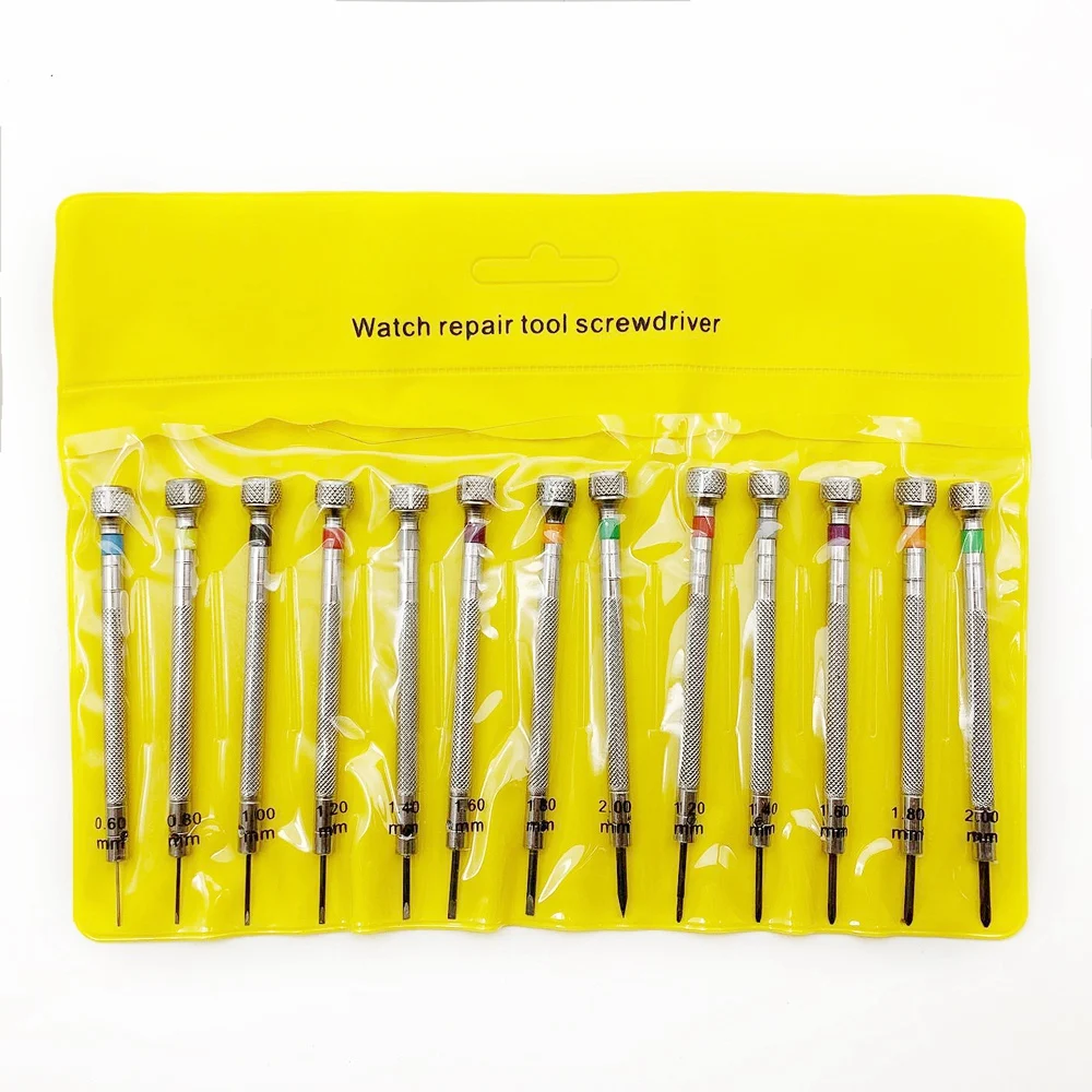 13Pcs 0.6mm-2.0mm Watchmakers Multifunctional Precision Screwdriver Set Watch Glasses Flat Blade Opening Repair Tool