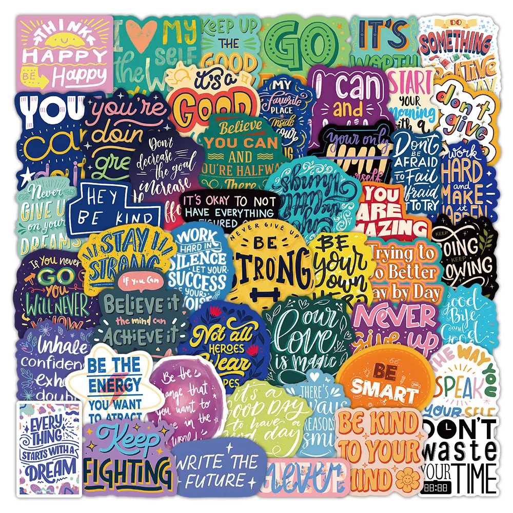 Motivational English Phrase Stickers (52 Pieces) - Encouraging DIY Decor for Luggage, Water Cups Journals Peel Joy Sticker Store
