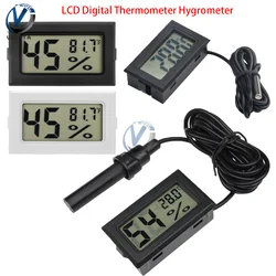 Mini LCD Digital Thermometer Hygrometer Indoor and Outdoor Waterproof Probe Temperature Sensor Monitor for Freezer Refrigerator