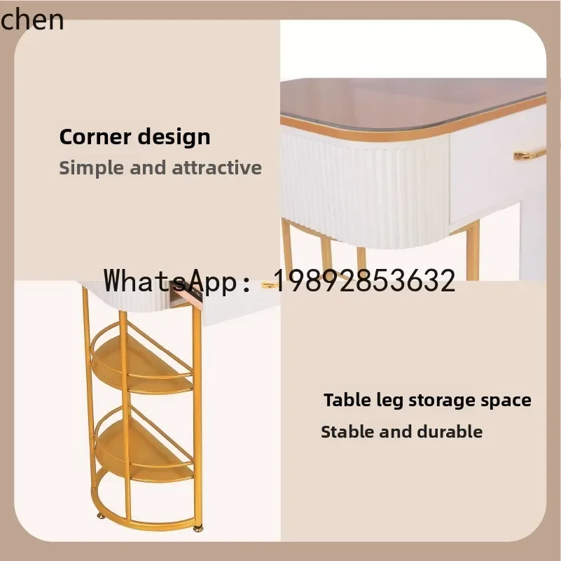 O15-  Custom Nail Tables Manufacturer Wholesale Tea Color Glass Top Nail Tables Nail Tables