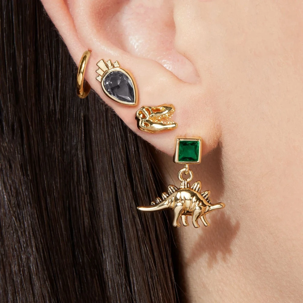4pcs/set Mix and Match Cool Dino Animal Stud Earrings Gold Color Plated Crystal Women Earrings Jewelry