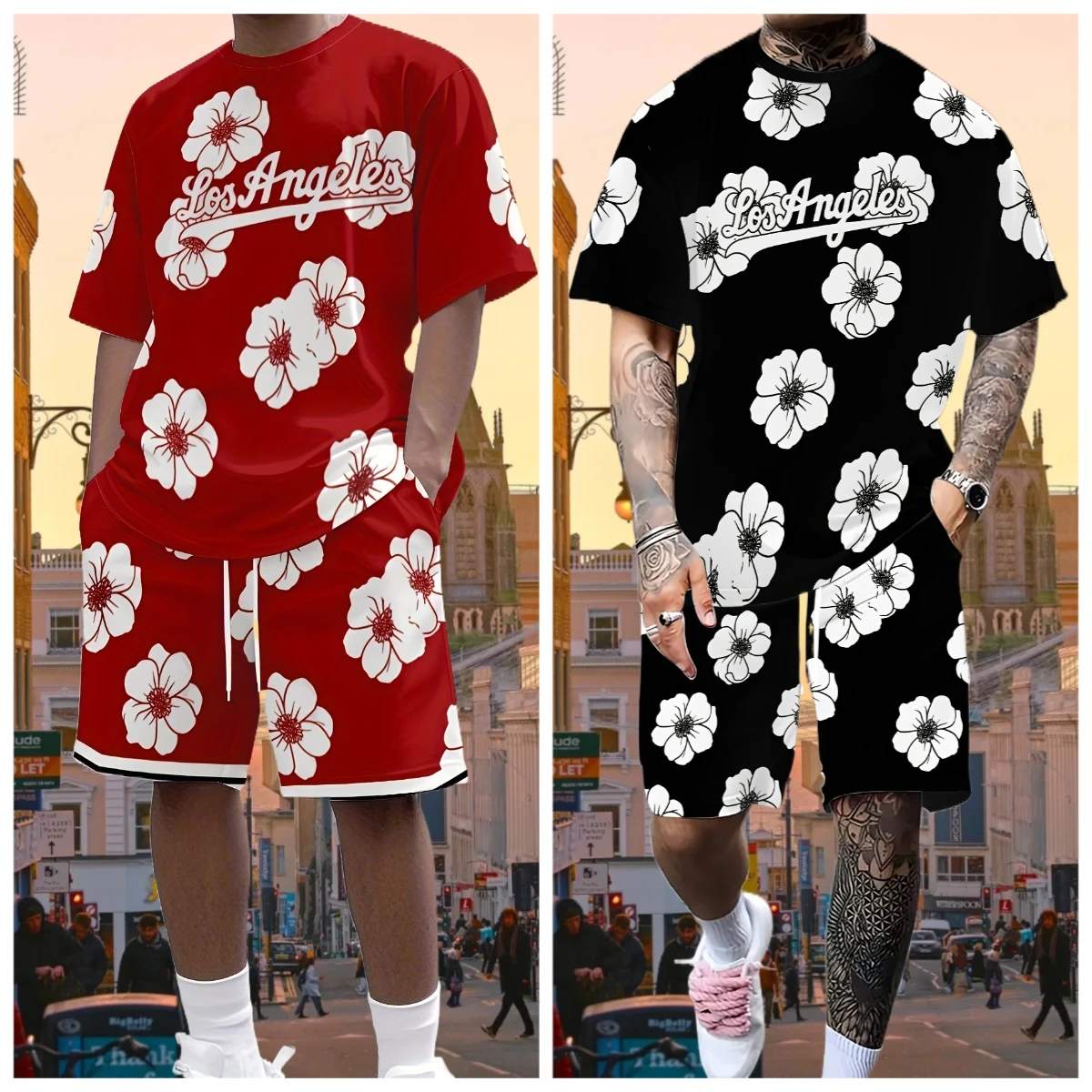 

2025 Latest Hot T-shirt Set 3D Vacation Style Trendy Various Elements Fashionable Street Men's Set Summer Top Shorts Breathable