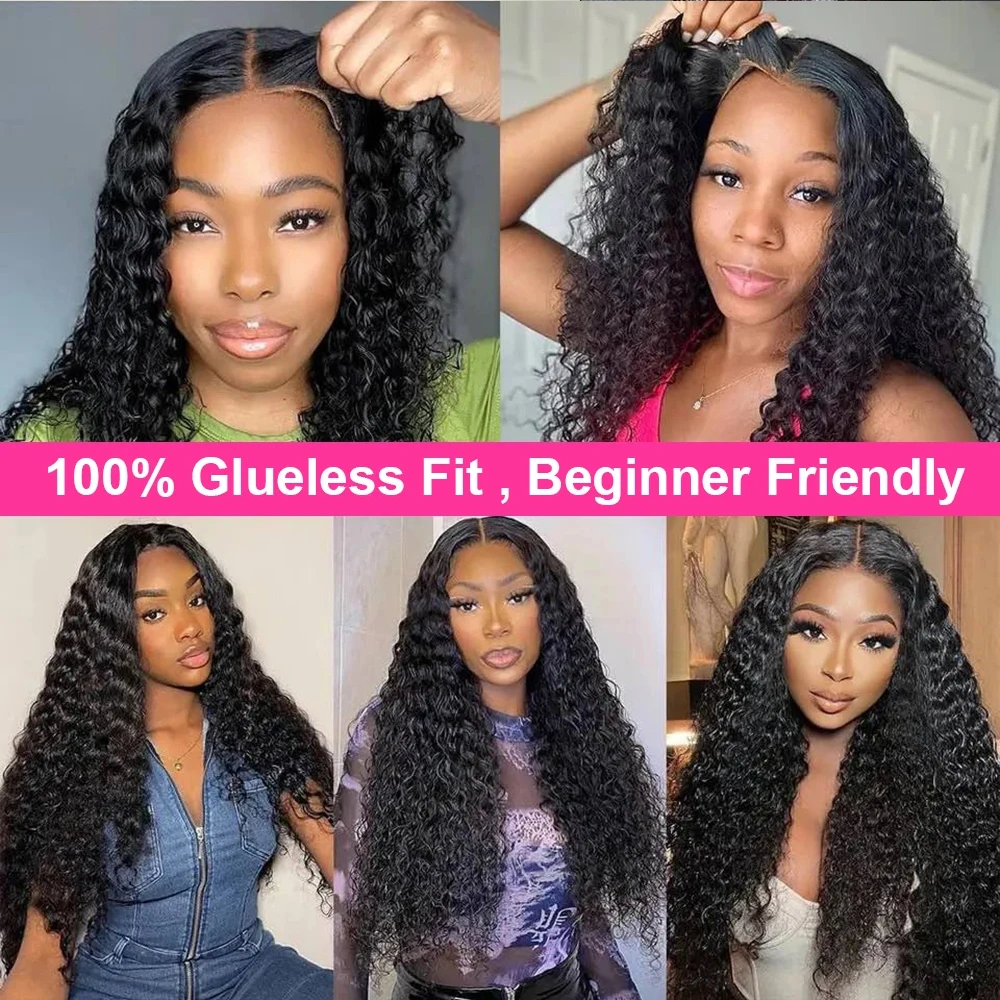 Deep Curly Glueless Wigs Human Hair 36 Inch Curly Lace Front Wig 250 High Density Lace Wigs 6X6 glueless wig ready to Wear