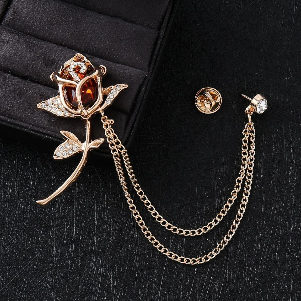 Elegante Blume Strass Brosche Quaste Kette Anstecknadeln für Frauen und Männer Anzug Hemd Abzeichen Modeschmuck Zubehör – Detail 5