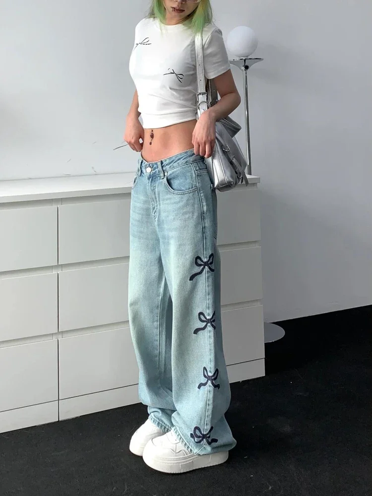 

Women's Blue Baggy Jeans Harajuku Vintage Y2k Denim Trousers Oversize High Waist Cowboy Pants 90s Aesthetic Trashy 2000s Clothes