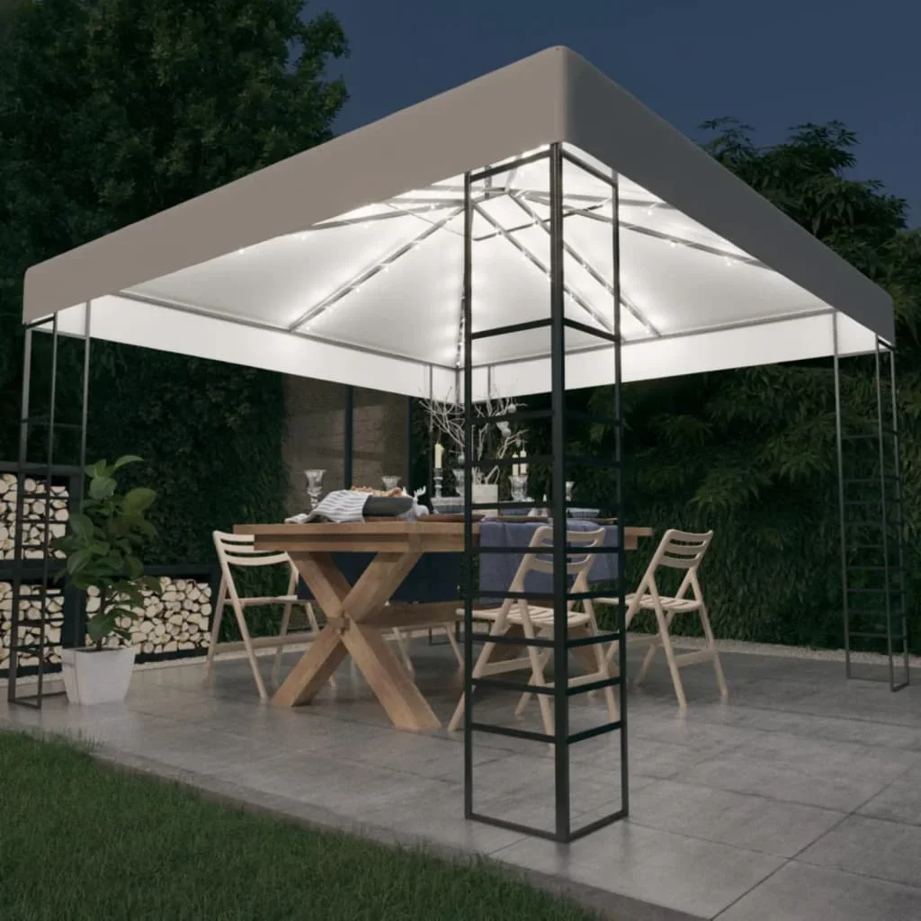 Vidaxl White Garden Marquee With Led String Lights 3X3 M Outdoor Products Sunshade And Rainproof Outdoor