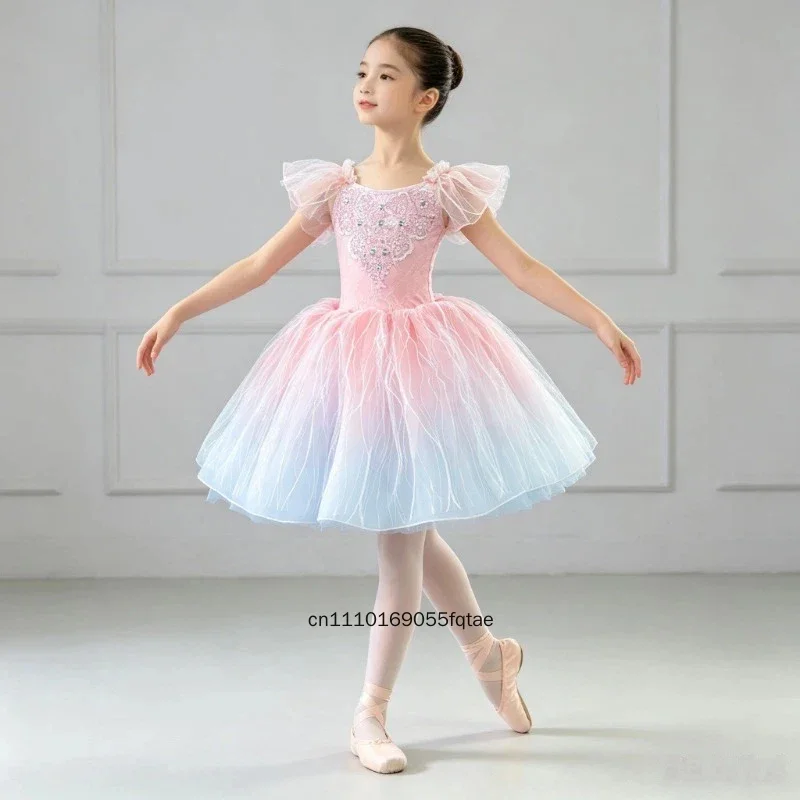 

Blue Giselle Style Girls Long Ballet Dress Soft Tulle Tutu Skirt Kids Ballerina Outfit Stage Performance Party Dance Costume