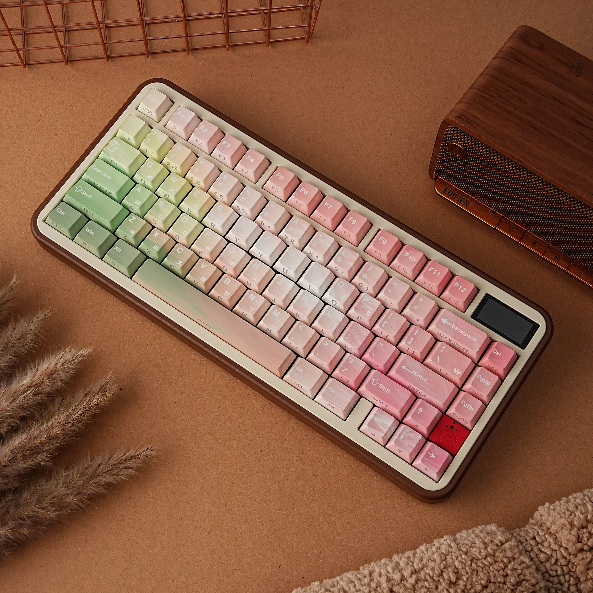 PBT Keyboard Keycap Gradient Side Printed Shine Through Dye Sub Cherry Profile German/French/Spanish/Korean/Arabic RGB Backlit