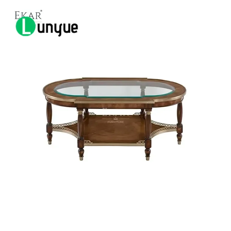 Luxury British Style Oval Glass Coffee Table High End Custom Center Table for Living Room Elegant Foshan Furniture
