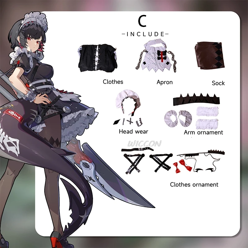 

game Zenless Zone Zero cos Ellen Joe Cosplay Anime Costume Women Maid Dress Wig Set Uniform Hallowen Party Play Role Clothes