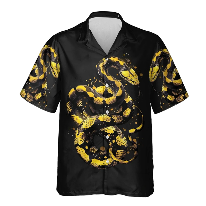 Horror King Cobra 3D Printed Shirts For Men Clothes Funny Snake Short Sleeve Aloha Male Streetwear Male Hip Hop Lapel Blouse