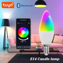 หลอดไฟ LED เทียนสมาร์ทโคมไฟ E14 TUYA บลูทูธหรี่แสงได้ RGB 220V APP กลุ่มควบคุม Smart Life สําหรับ Home Room ตกแต่ง